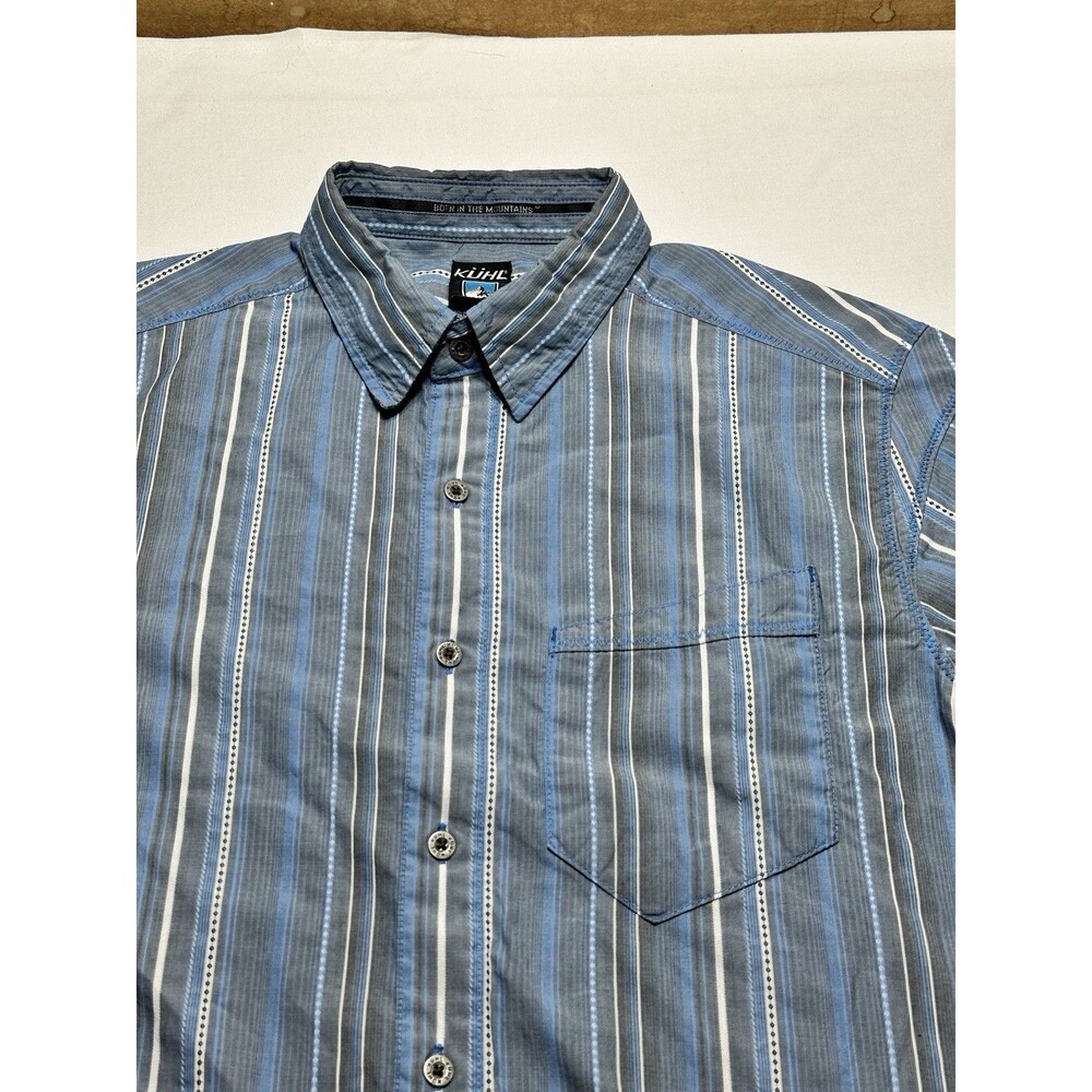 Kuhl Button Shirt Vertical Striped Short Sleeve Suncel Cotton Men’s Size Small - Picture 2 of 9